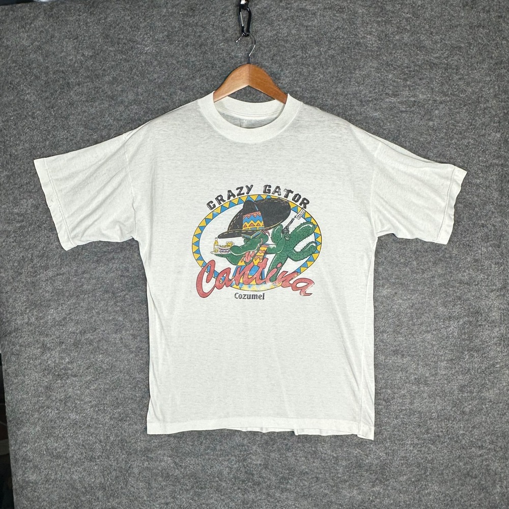 Vintage 80s Single Stitch Tee Crazy Gator Cantina Cozumel T Shirt Men's‎ Large